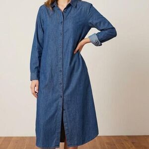 Iky & Me Vtg Blue Denim Long Sleeve Midi Shirt Dress Large casual minimalist